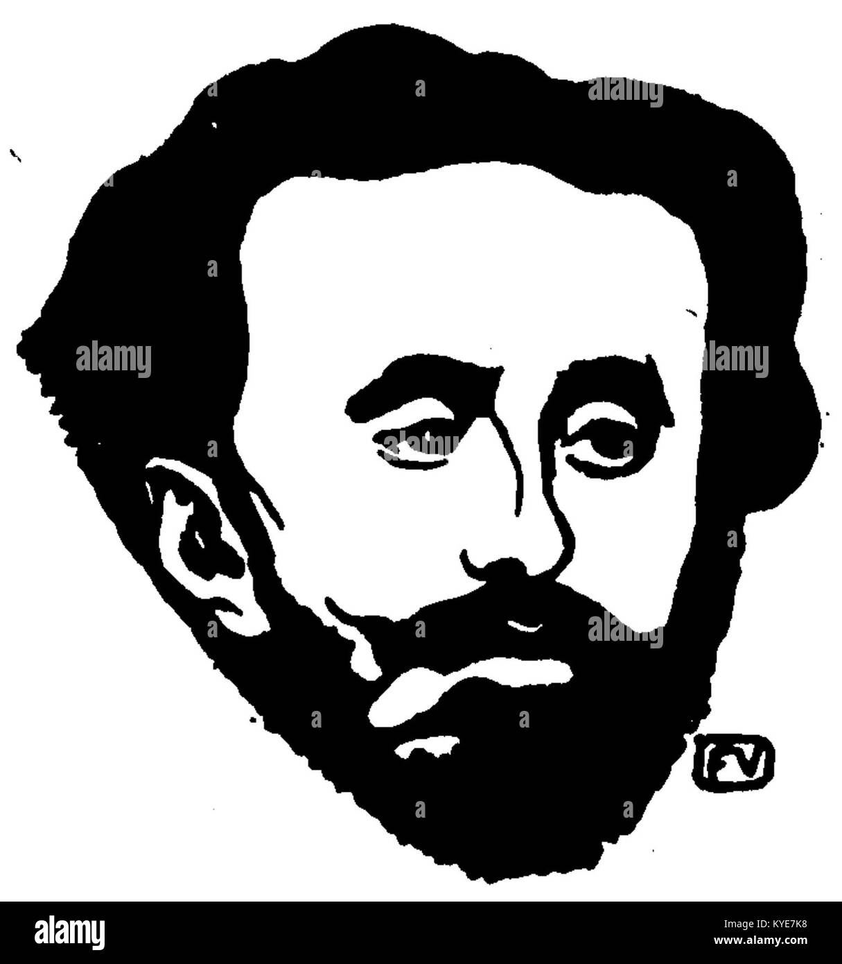 Questo ritratto di Tristan Corbière, dipinto da Félix Vallotton, cattura le caratteristiche peculiari e l'espressione introspettiva del poeta. Vallotton, un importante artista svizzero, era noto per il suo stile audace e grafico, che è evidente in questo lavoro, aggiungendo profondità al personaggio letterario di Corbière. Foto Stock