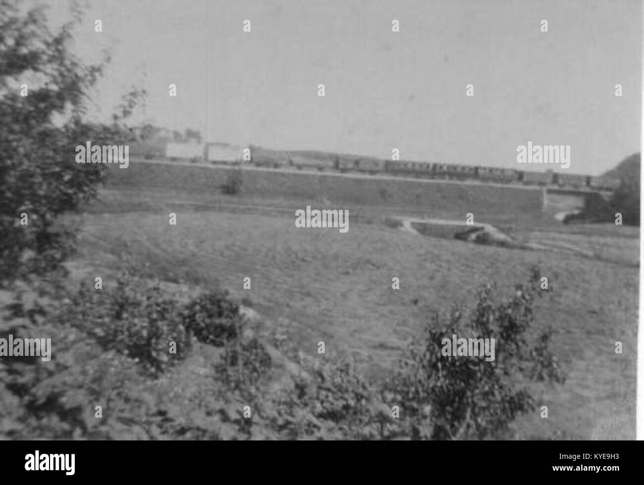 Un'immagine storica con un lungo treno su una linea ferroviaria, probabilmente dei primi anni del XX secolo, che illustra lo sviluppo del trasporto industriale e delle infrastrutture ferroviarie. Foto Stock