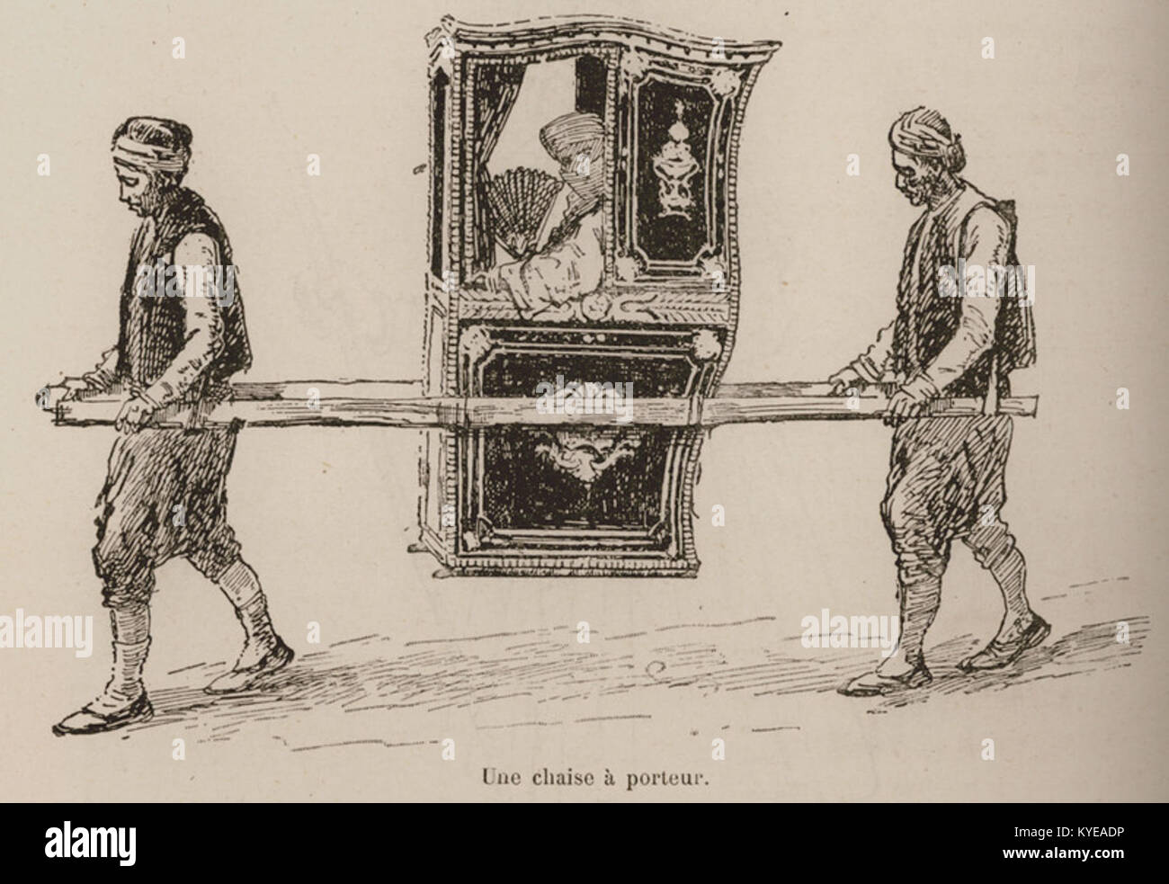 Un'illustrazione del 1883 di Edmondo De Amicis raffigurante una sedia berlina, che riflette il trasporto urbano europeo del XIX secolo e le usanze sociali. Foto Stock