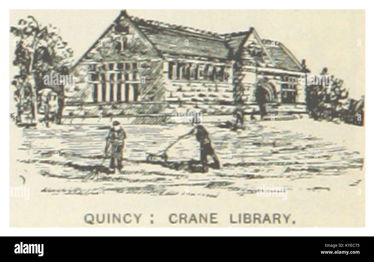 1891 riferimento alla Crane Library di Quincy, Massachusetts, che mostra l'architettura della biblioteca, la facciata dell'edificio e il ruolo nell'educazione della comunità e nei servizi pubblici. Foto Stock