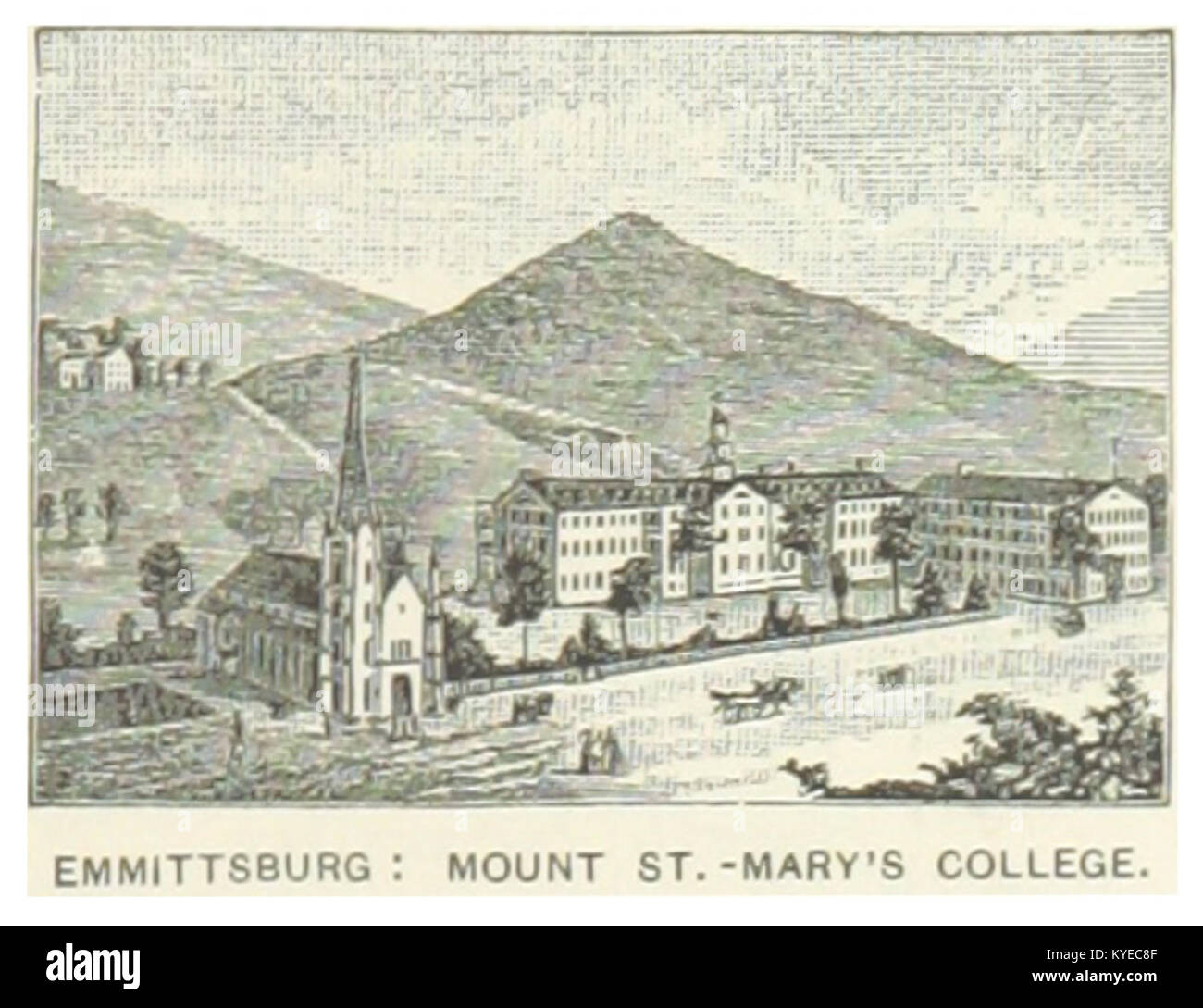 Fotografia storica del Mount St. Mary's College di Emmitsburg, Maryland, che mostra il campus e il suo significato educativo e religioso Foto Stock
