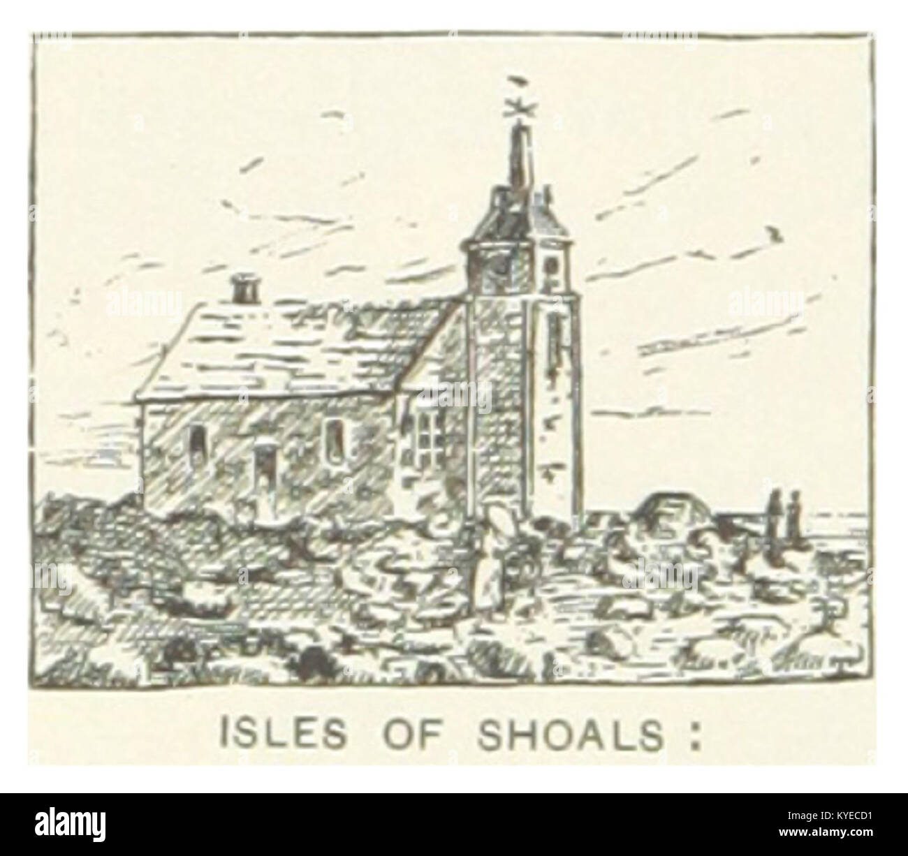 L'illustrazione del 1891 delle Isole di Shoals, un gruppo di nove piccole isole al largo della costa del New Hampshire, evidenzia la costa frastagliata e l'ambiente marittimo caratteristico della regione. Foto Stock