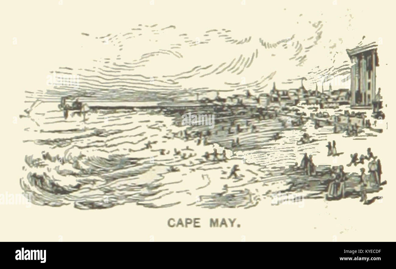Un'illustrazione del 1891 di Cape May, New Jersey, che mostra i suoi edifici di località balneari, gli hotel e l'architettura vittoriana lungo la costa atlantica. Foto Stock