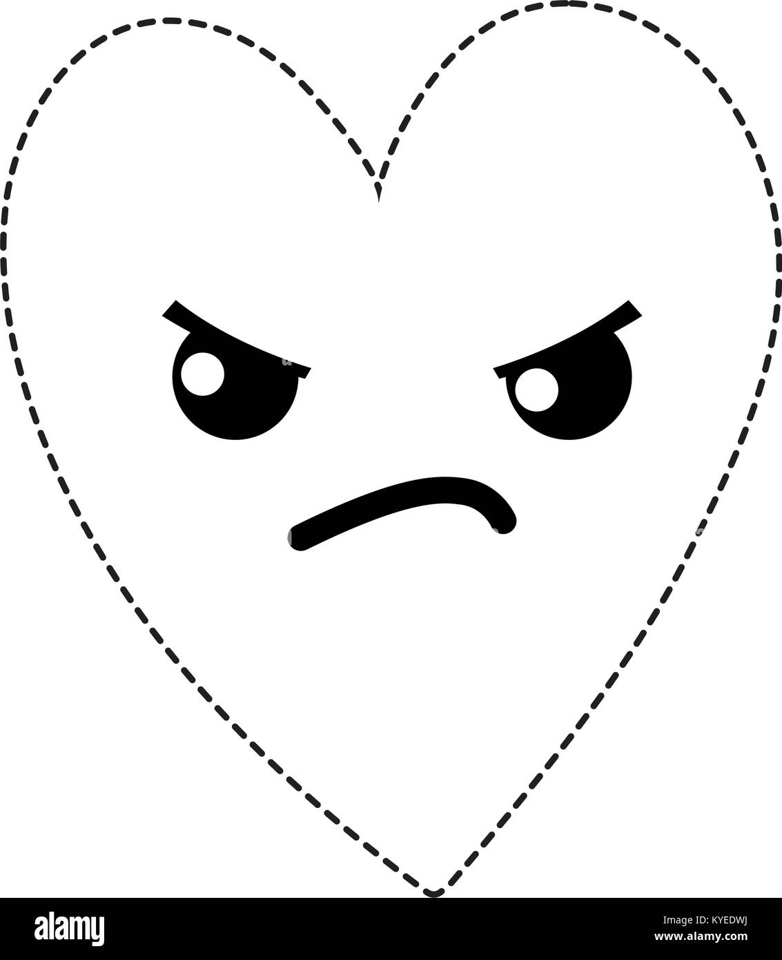 Forma tratteggiata carino arrabbiato cuore kawaii cartoon Illustrazione Vettoriale