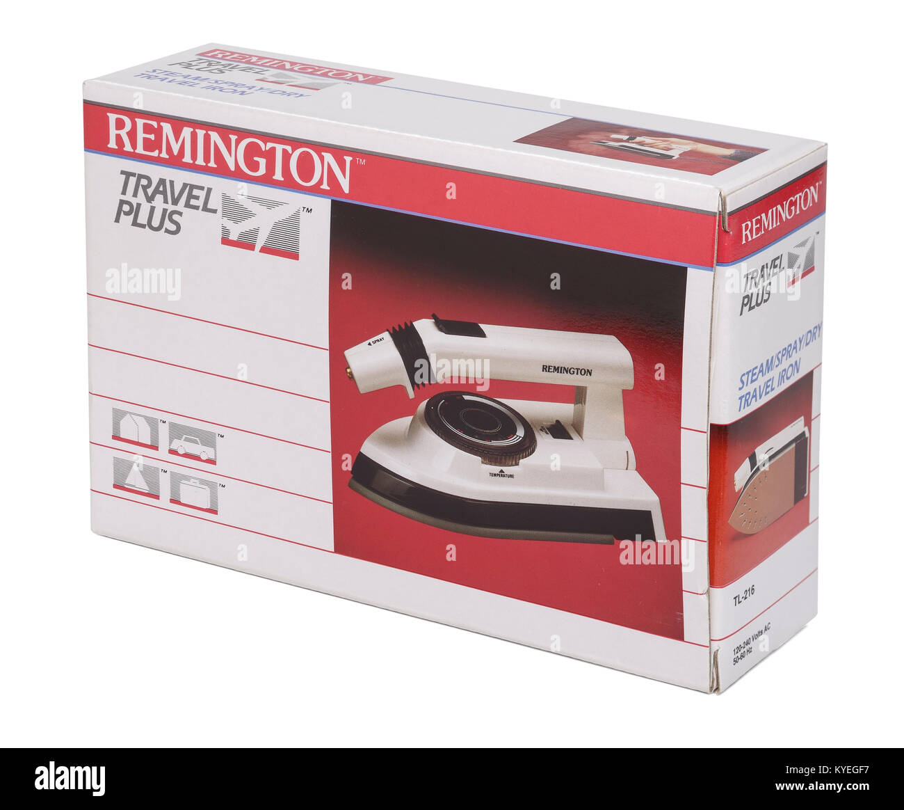 La scatola di cartone per un vecchio vintage retrò Remington Ferro da viaggio Foto Stock
