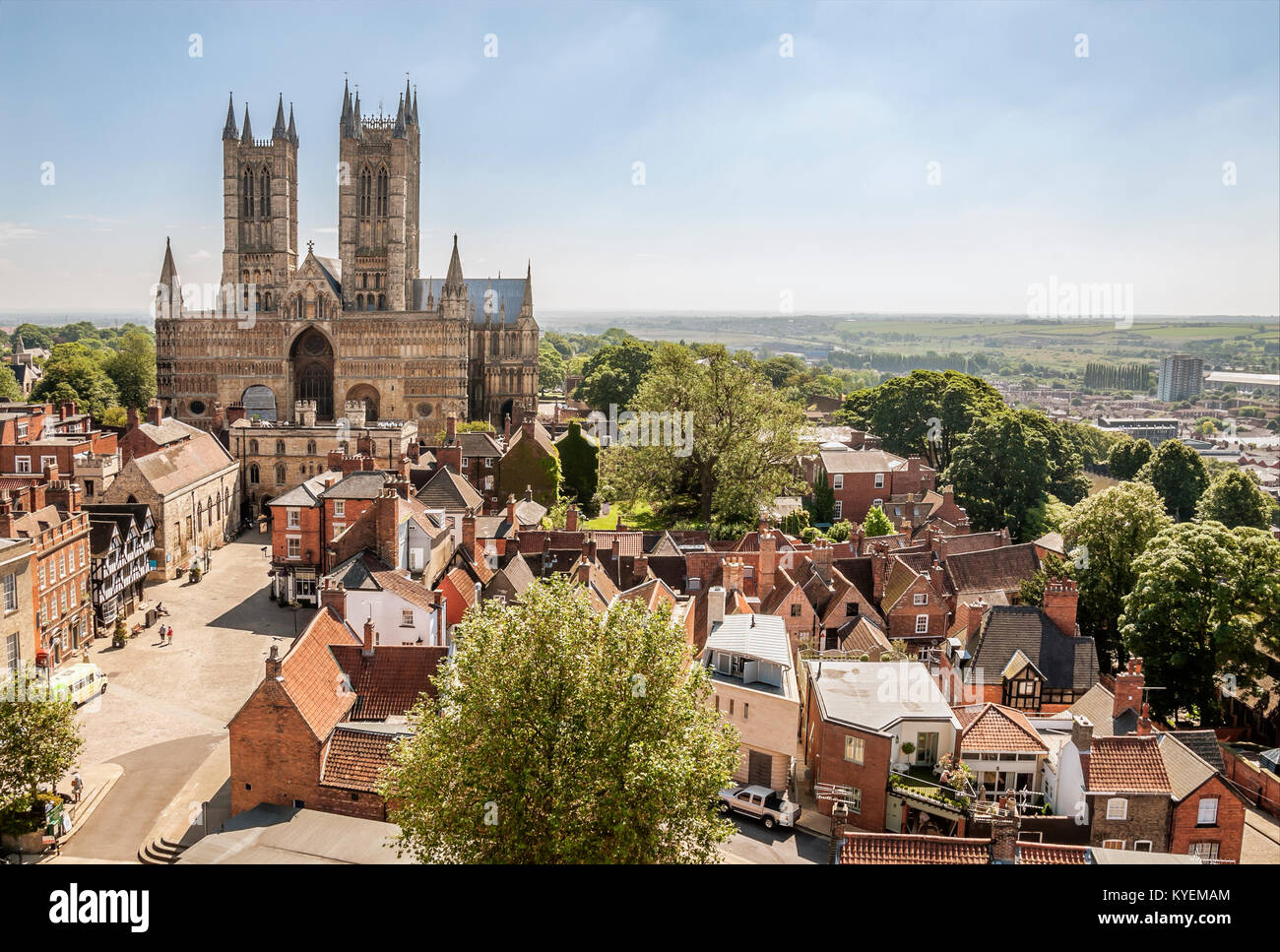 Paesaggio storico della città di Lincoln e della Cattedrale di Lincoln, Lincolnshire, Inghilterra Foto Stock