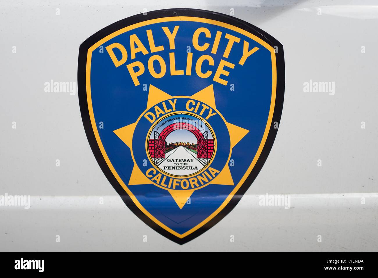 Close-up del logo per il Daly City la polizia in San Francisco Bay Area Cittadina di Daly City, California, 3 novembre 2017. () Foto Stock