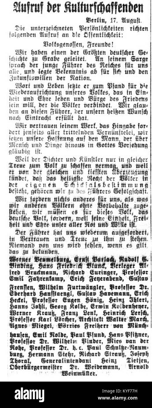 Il giornale "Völkischer Beobachter", datato 18 agosto 1934, era una pubblicazione ufficiale nazista utilizzata per la propaganda durante i primi anni della Germania nazista. Foto Stock