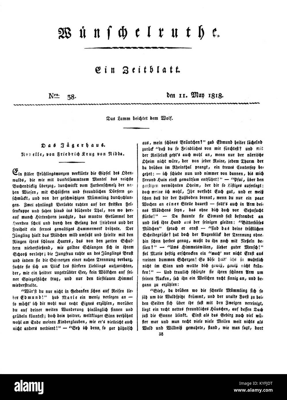 Wünschelruthe Ein Zeitblatt è stato un periodico tedesco che riflette le tendenze culturali, sociali e letterarie del XVIII e XIX secolo nell'Europa di lingua tedesca. Foto Stock