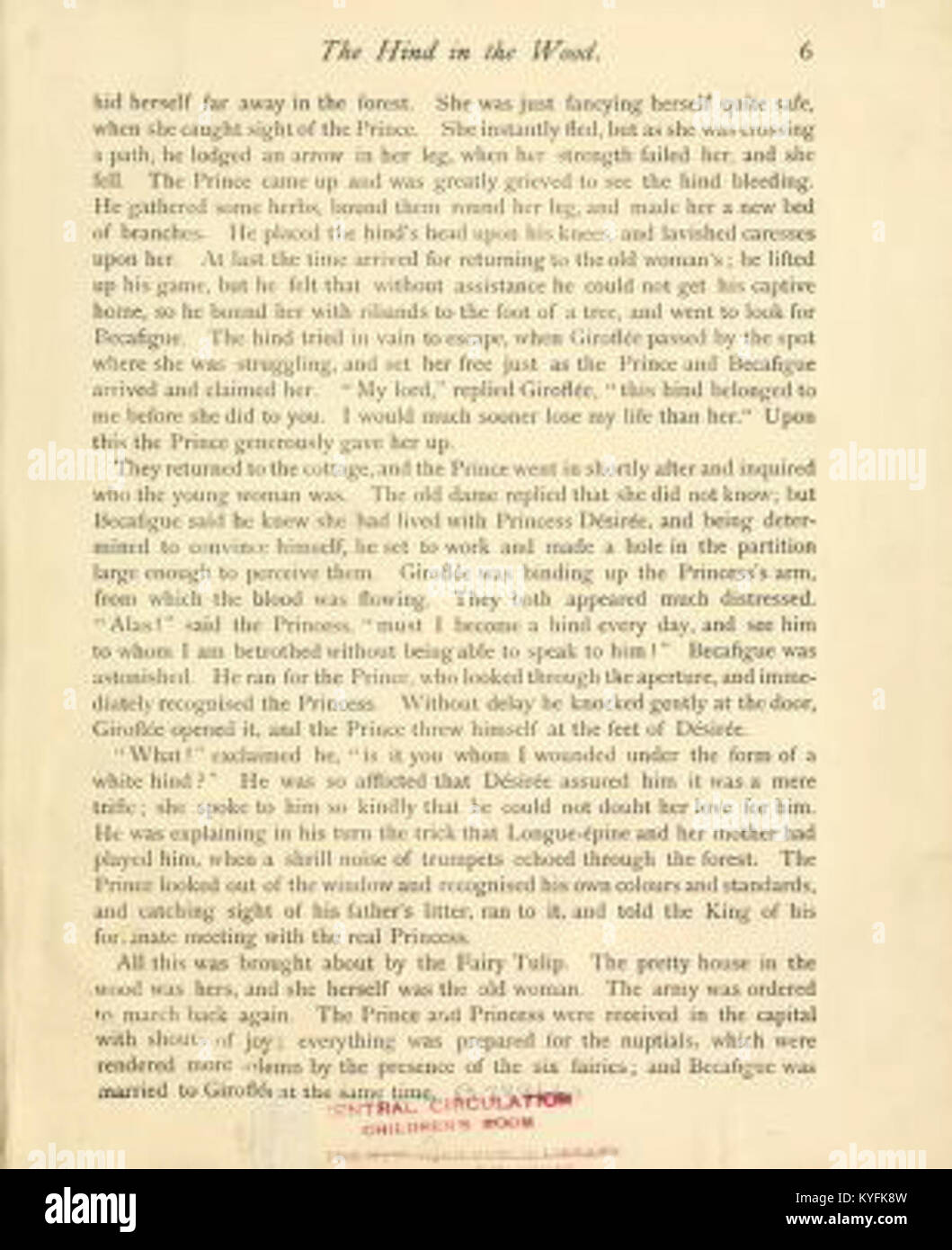 L'illustrazione di Walter Crane "Hind in the Wood" presenta una scena folcloristica mitologica, mettendo in evidenza l'estetica e le tecniche di narrazione dell'epoca vittoriana. Foto Stock