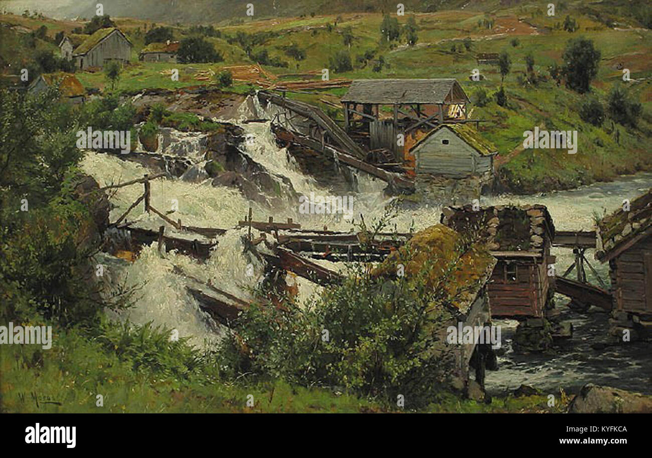 Walter Moras - Sägemühle un einem Fluß in Norwegen Foto Stock