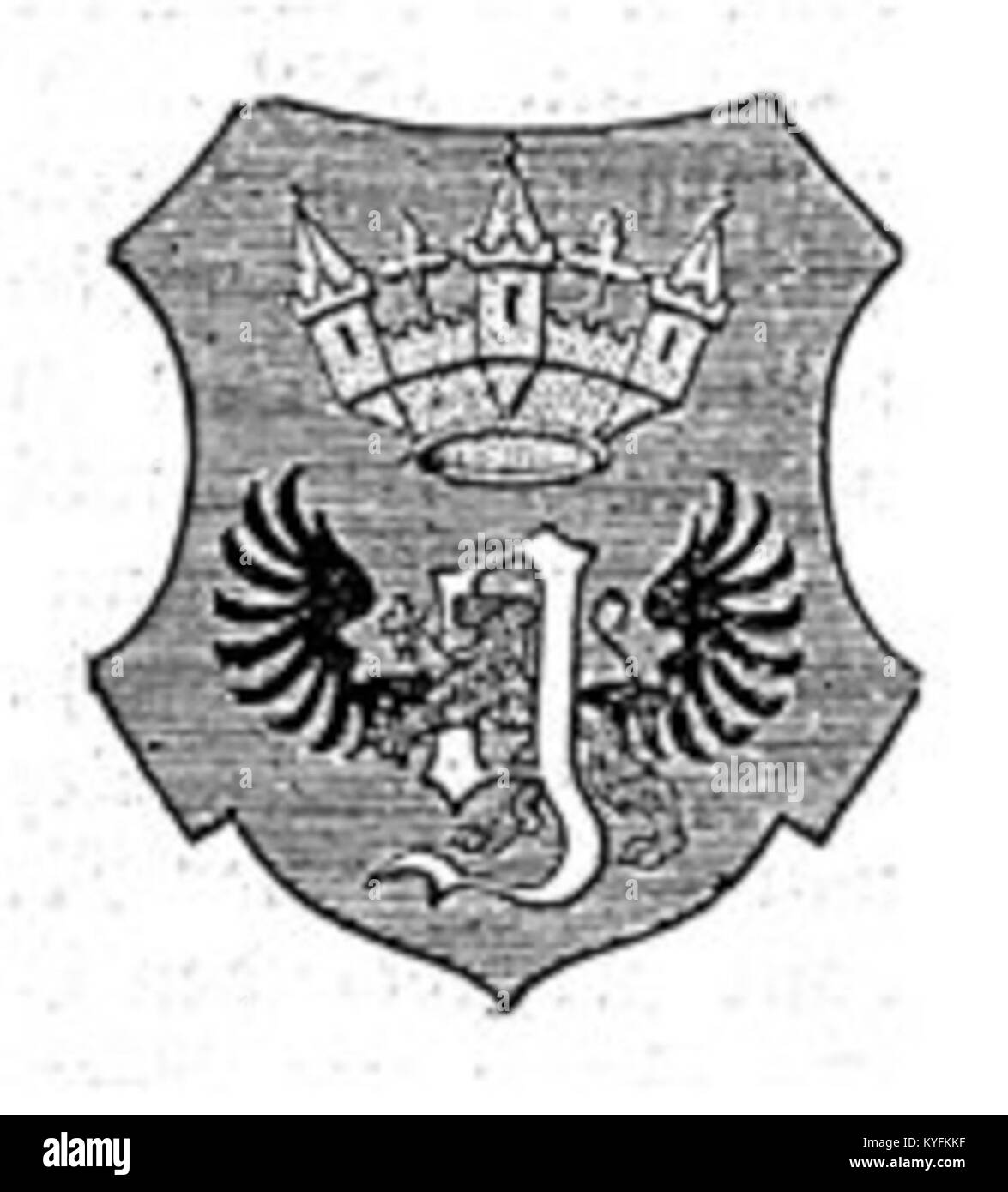 Illustrazione dello stemma di Gießen del 1888, che mostra simboli araldici, design dello scudo e motivi tradizionali che rappresentano l'identità storica e il patrimonio civico della città. Foto Stock