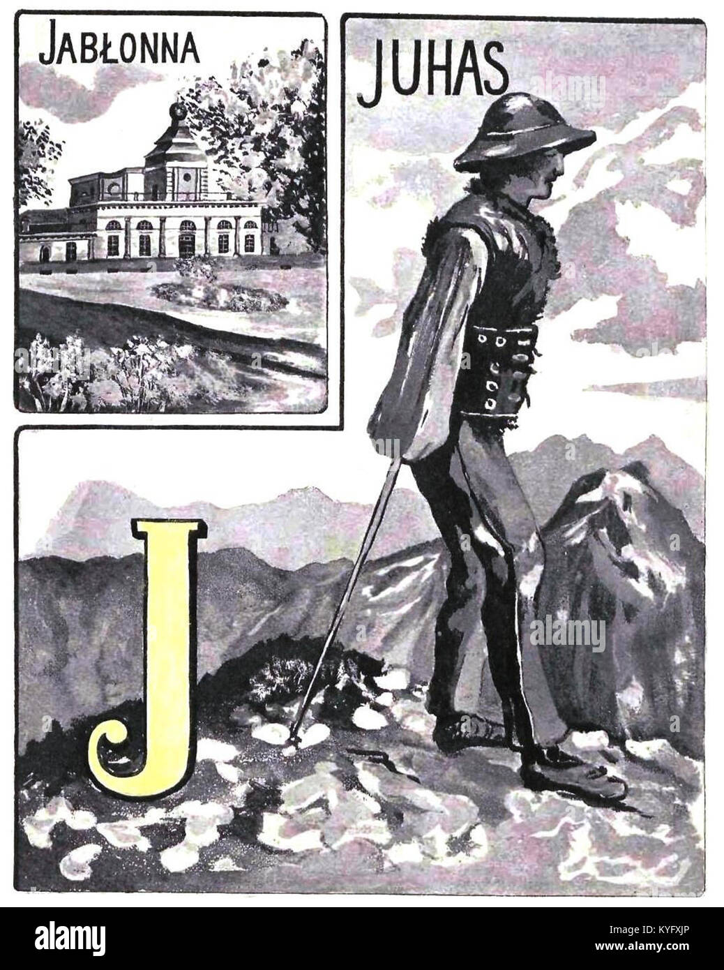 La pubblicazione polacca del 1906 "Abecadło Polskich Dzieci W Krajobrazach" presenta contenuti educativi, illustrando paesaggi, ambienti e approcci pedagogici all'inizio del XX secolo. Foto Stock