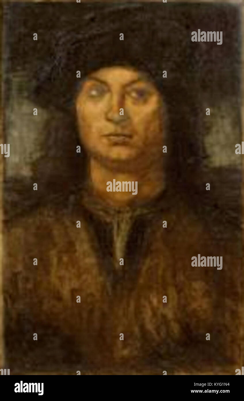 Questo ritratto riproduce il Perugino di Raffaello di Fujishima Takeji, mettendo in evidenza la composizione rinascimentale e l'interpretazione artistica nella collezione del Museo Geidai. Foto Stock