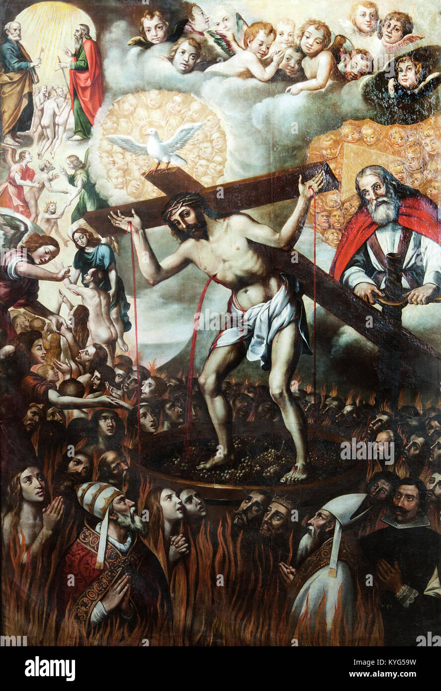 Un'opera d'arte intitolata "Prensa Mística" di un seguace di Antonio del Castillo, raffigurante una scena religiosa o simbolica caratteristica della pittura barocca spagnola. Foto Stock