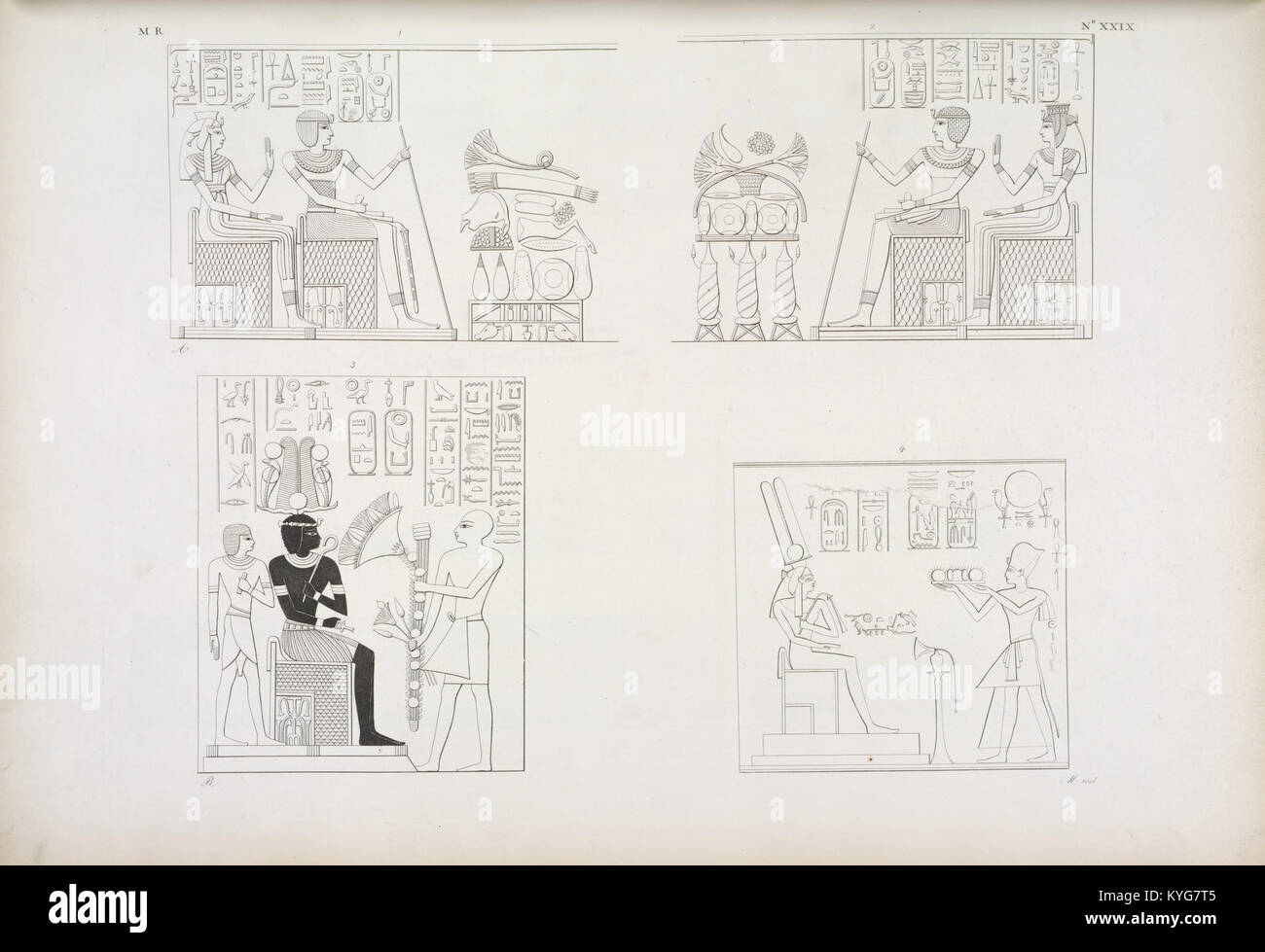 Quadri di Amenôf I (Amenofi I), e delle sue successive Aahothph mogli (Ahhotpe), e Nofre-Ari (Ahmose-Nofretari) (NYPL b14291206-425690) Foto Stock