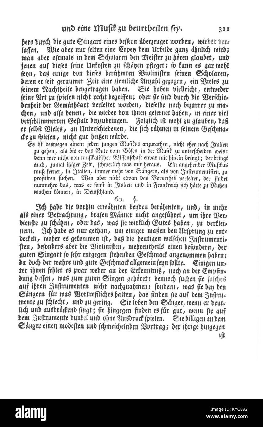 Una pagina del trattato di Quantz del 1752 "Versuch Flöte" fornisce istruzioni dettagliate sulle tecniche di esecuzione del flauto per musicisti di epoca barocca. Foto Stock