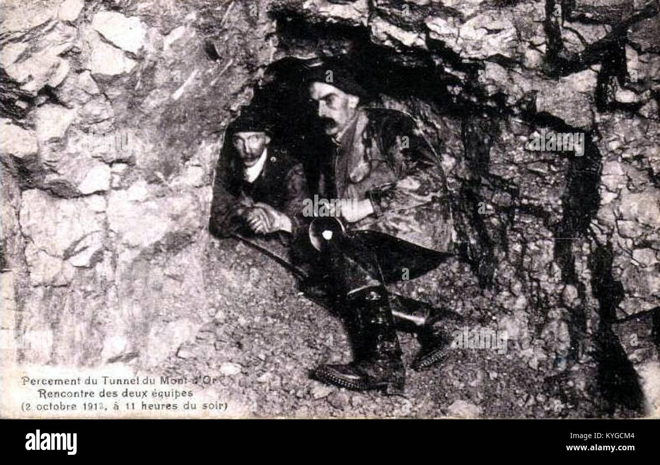 Rencontre foreurs français et suisses tunnel Mt d'Or 2 Ott 1913 Foto Stock