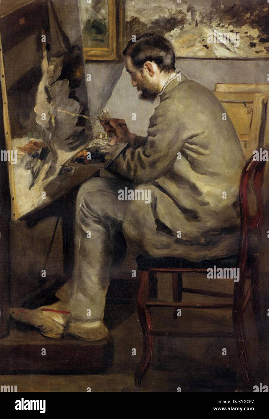 Il dipinto raffigura gli artisti francesi Pierre-Auguste Renoir e Frédéric Bazille che lavorano insieme in uno studio durante il periodo impressionista. Foto Stock