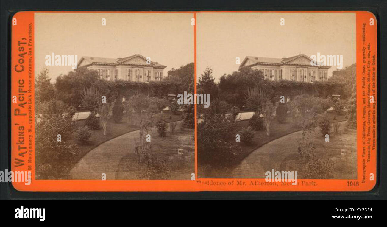 Una fotografia di Carleton E. Watkins che mostra la residenza del signor Atherton a Menlo Park, che illustra l'architettura domestica e il design delle proprietà tra la fine del XIX e l'inizio del XX secolo in California. Foto Stock