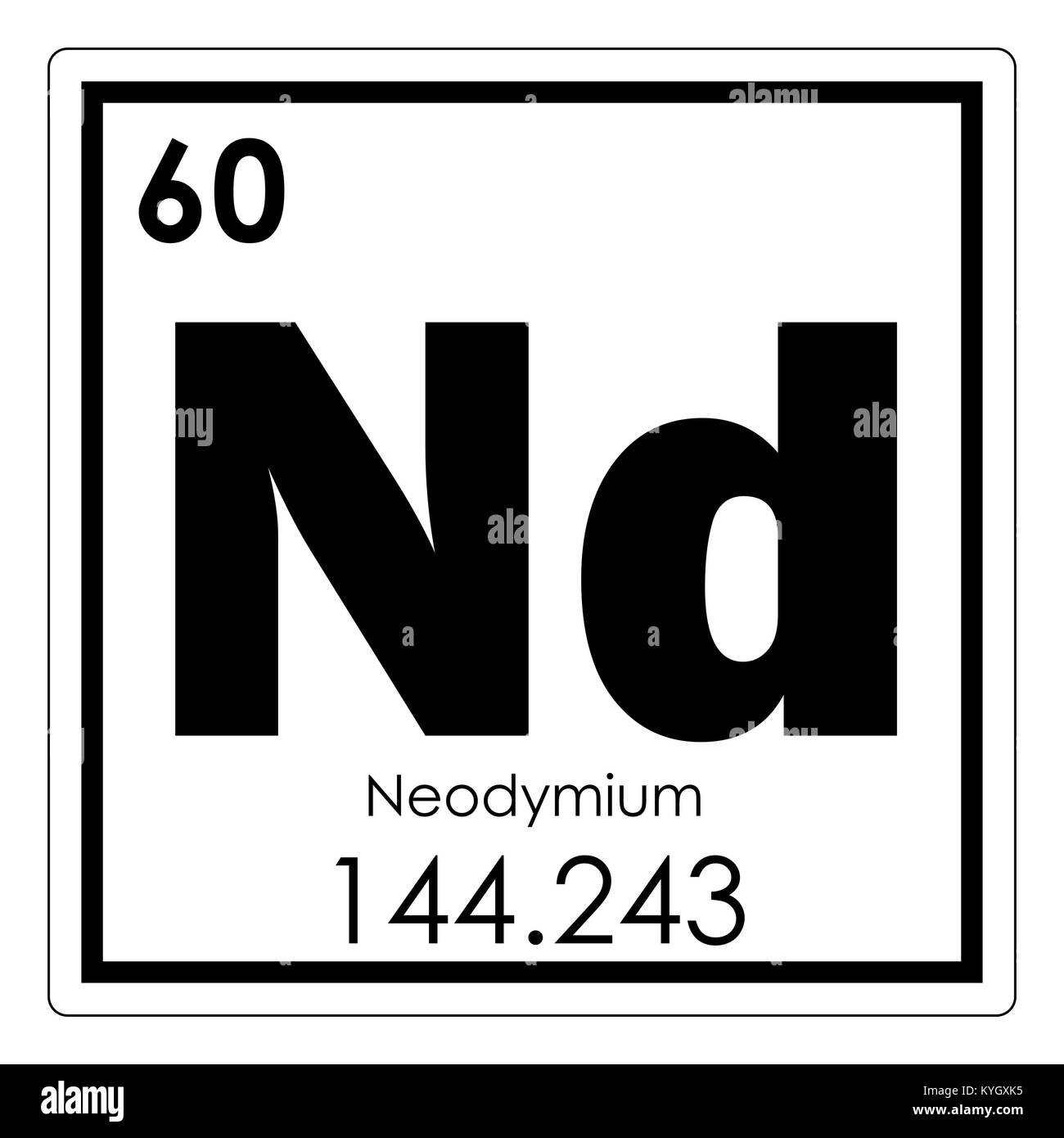 Il neodimio elemento chimico tavola periodica simbolo della scienza Foto Stock