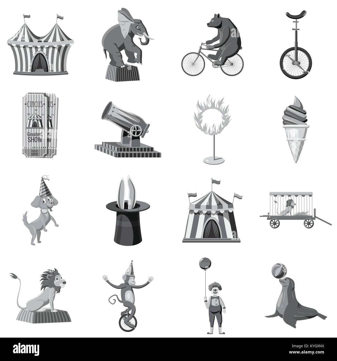 Circus simboli set di icone monocromatico Illustrazione Vettoriale
