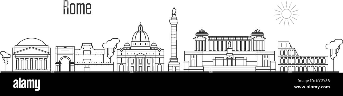 Roma e il Vaticano skyline della città - Paesaggio con monumenti in stile camicia Illustrazione Vettoriale