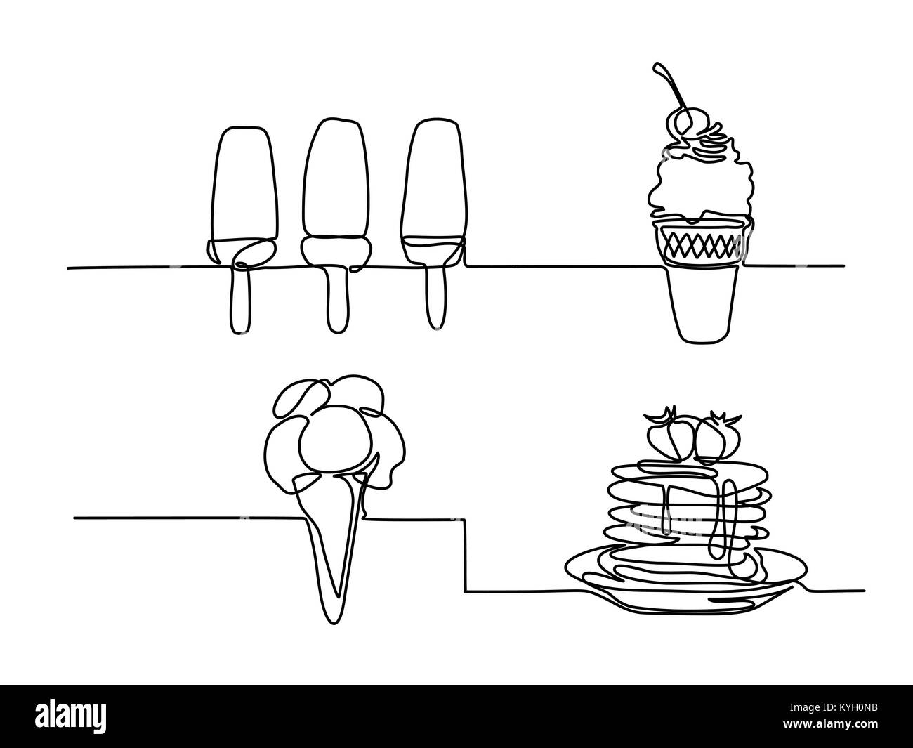 Impostare il gelato in una cialda cup con la ciliegia. Illustrazione Vettoriale