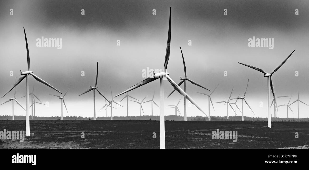 Vista di turbine eoliche a Whitelee per centrali eoliche in East Renfrewshire azionato da Scottish Power, Scotland, Regno Unito Foto Stock