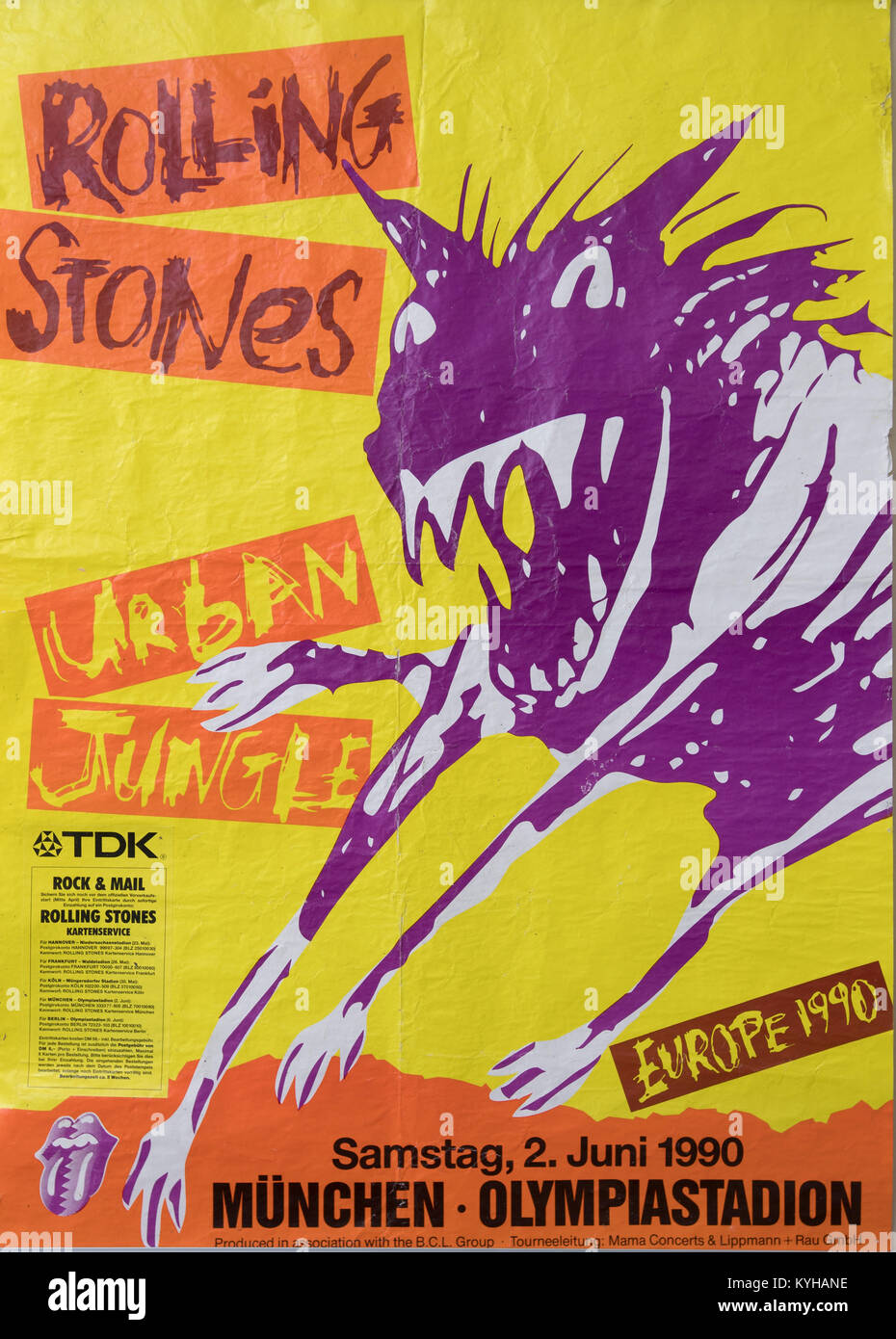 Rolling Stones Urban Jungle tour, Europa 1990 Munchen Olympiastadion, concerto musicale poster Foto Stock