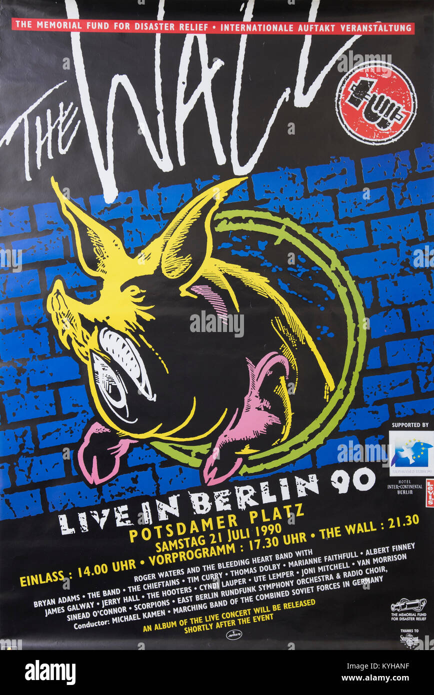 La parete, la vita manifestazione di Berlino 90, concerto musicale poster Foto Stock