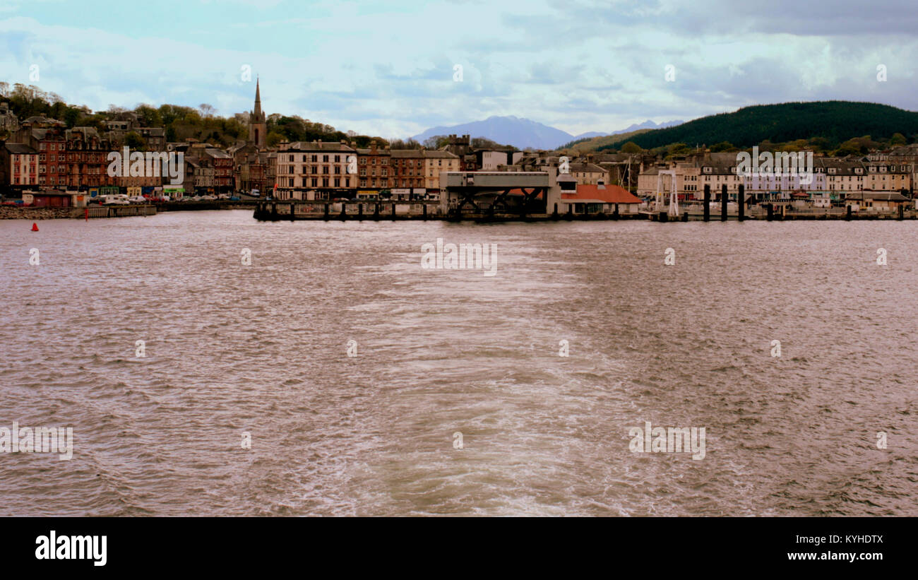 Rothesay panoramica baia del porto,Isle of Bute vista dal mare traghetto dell'isola Regno Unito Foto Stock