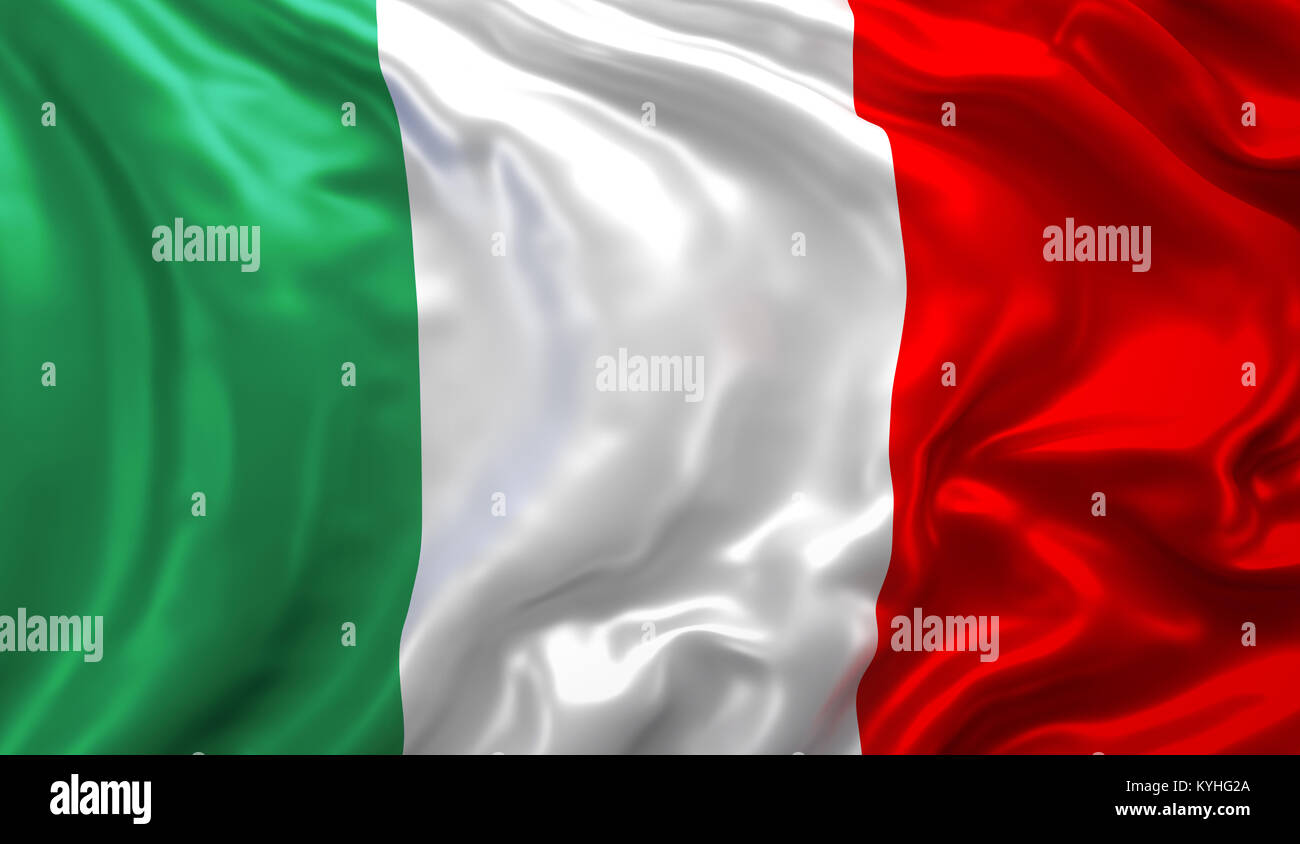 Bandiera dell'Italia al vento. 3D illustrazione Foto Stock