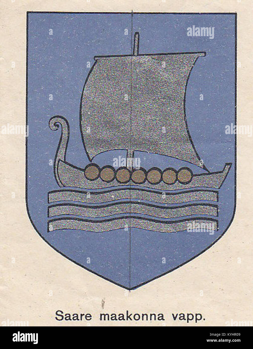 Lo stemma della contea di Saare, in Estonia, datato 1937, mostra i simboli araldici che rappresentano l'identità e il patrimonio della regione. Foto Stock