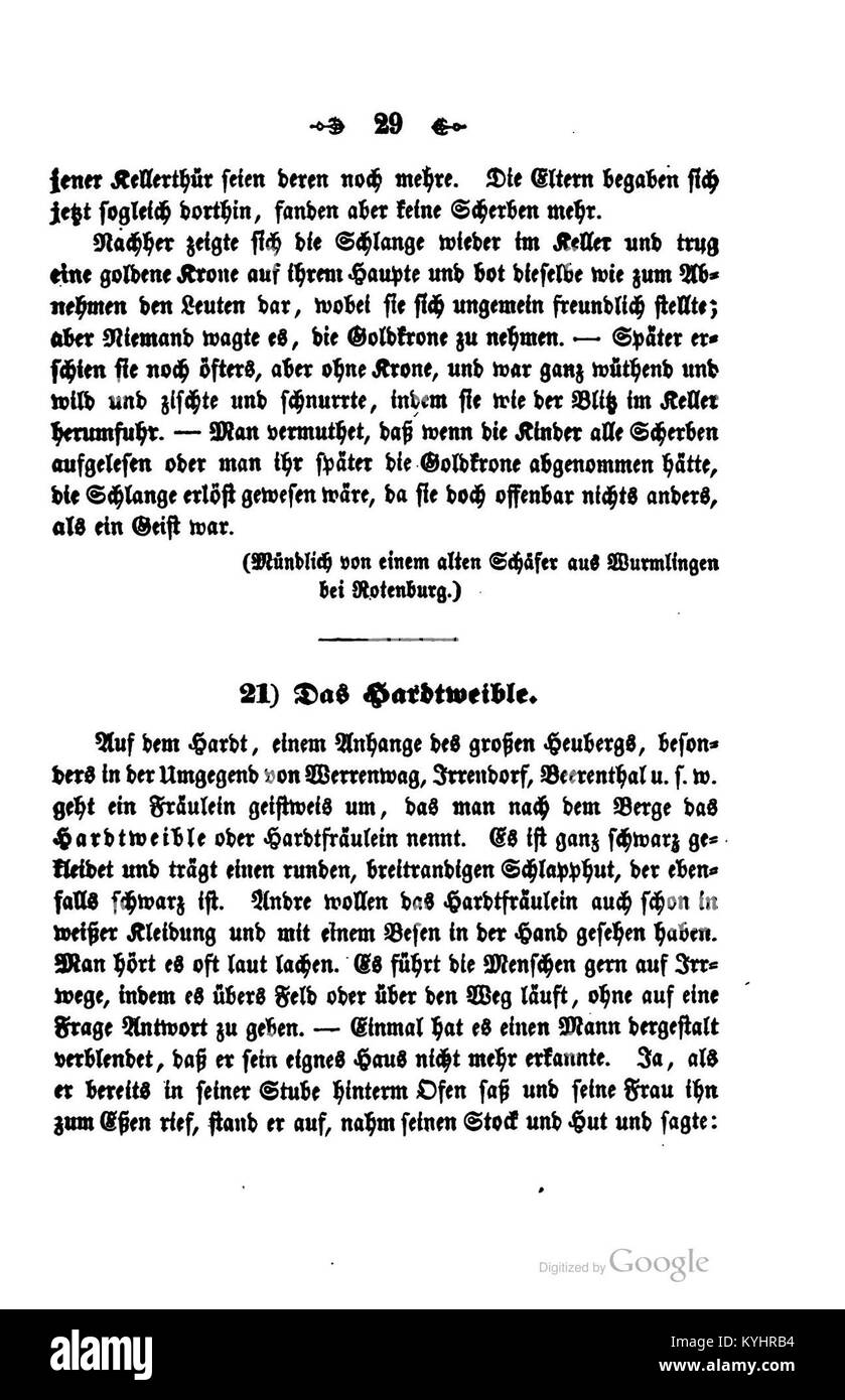 Una pagina del 1852 di Meier 'Sagen Sitten Gebräuche' documenta i racconti popolari tedeschi, i costumi e le tradizioni, mostrando le norme sociali e le pratiche culturali del XIX secolo Foto Stock