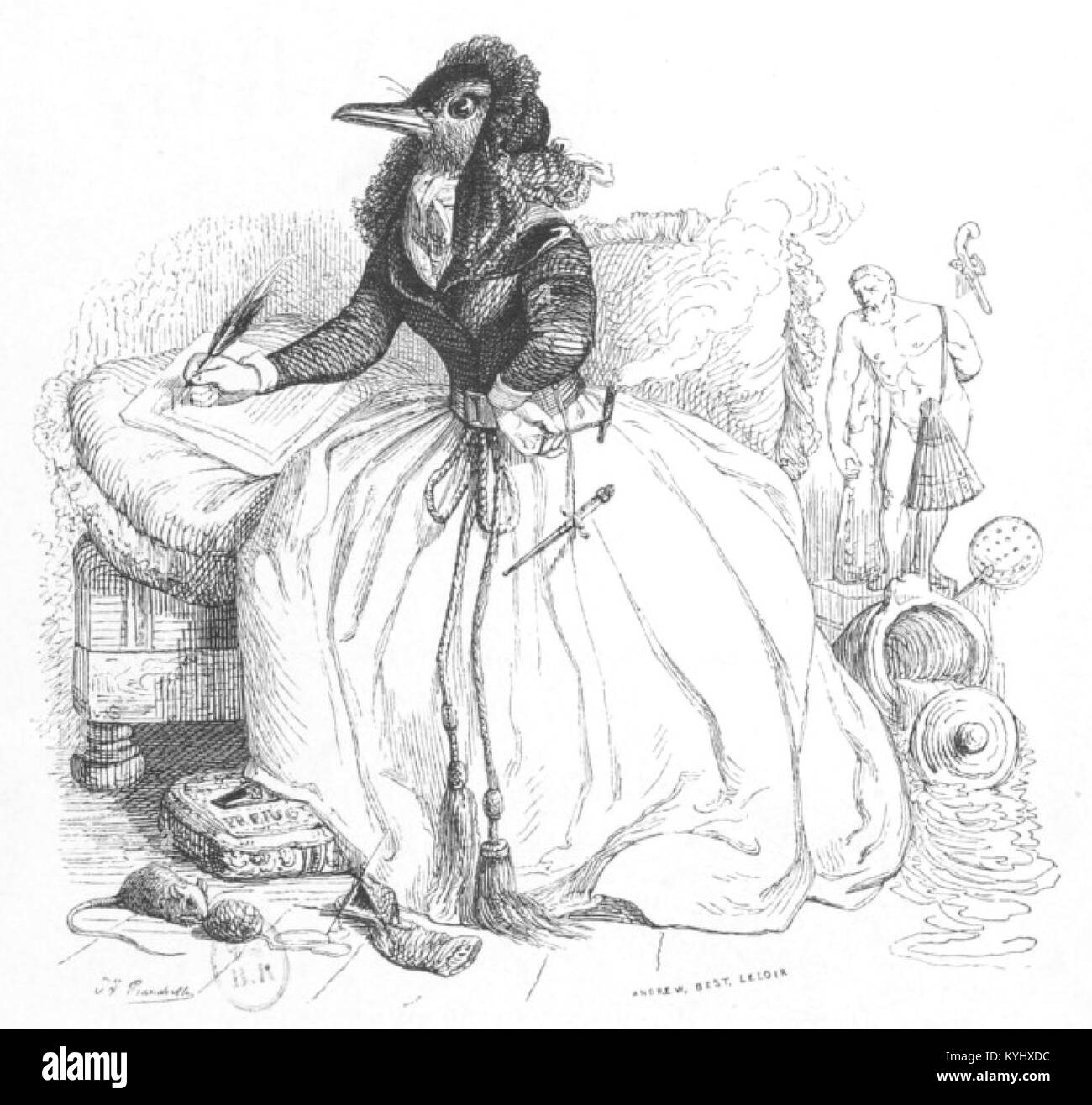 Opera illustrata "Scenes of Private and Public Life of Animals", raffigurante comportamenti animali, habitat e interazioni sociali in un contesto culturale e naturale. Foto Stock