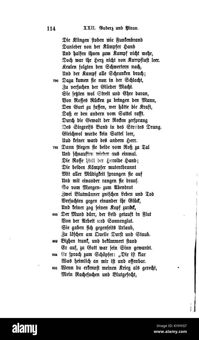 Una pagina dello "Schahname" tradotto da Rückert mostra mitologici re e guerrieri persiani, illustrando una scena del poema epico. Foto Stock