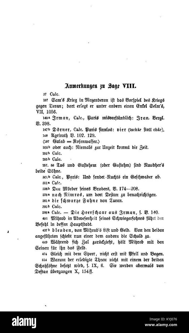 Questa illustrazione tratta dalla traduzione di Friedrich Rückert del poema epico persiano "Schahname" raffigura una scena dell'antica narrazione persiana. L'opera d'arte mostra stili e temi artistici tradizionali persiani. Foto Stock