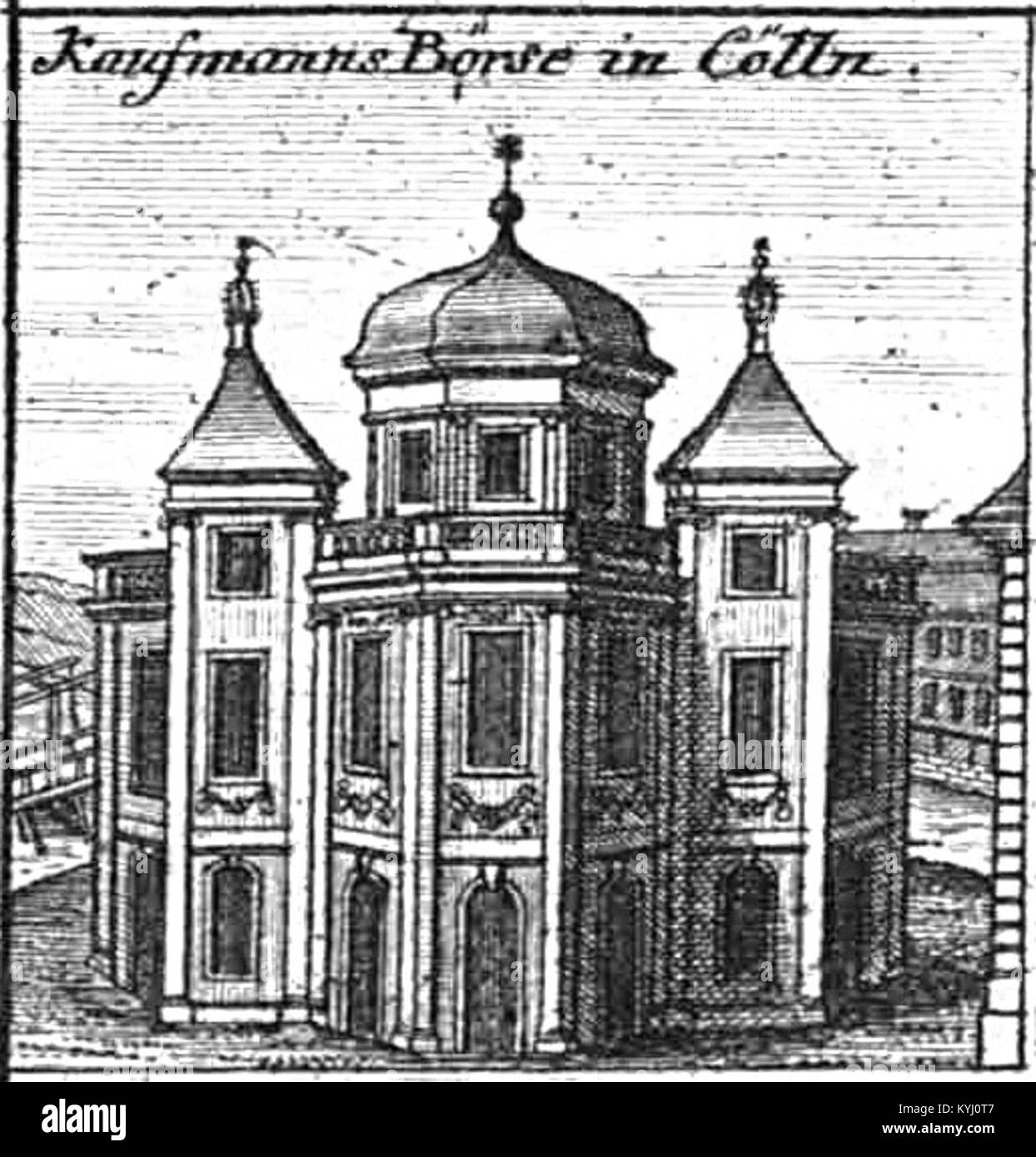 Questa illustrazione del Kaufmannsbörse di Cölln, Germania, del 1757, mostra il suo ruolo di centro per il commercio e l'attività economica nel XVIII secolo. Foto Stock