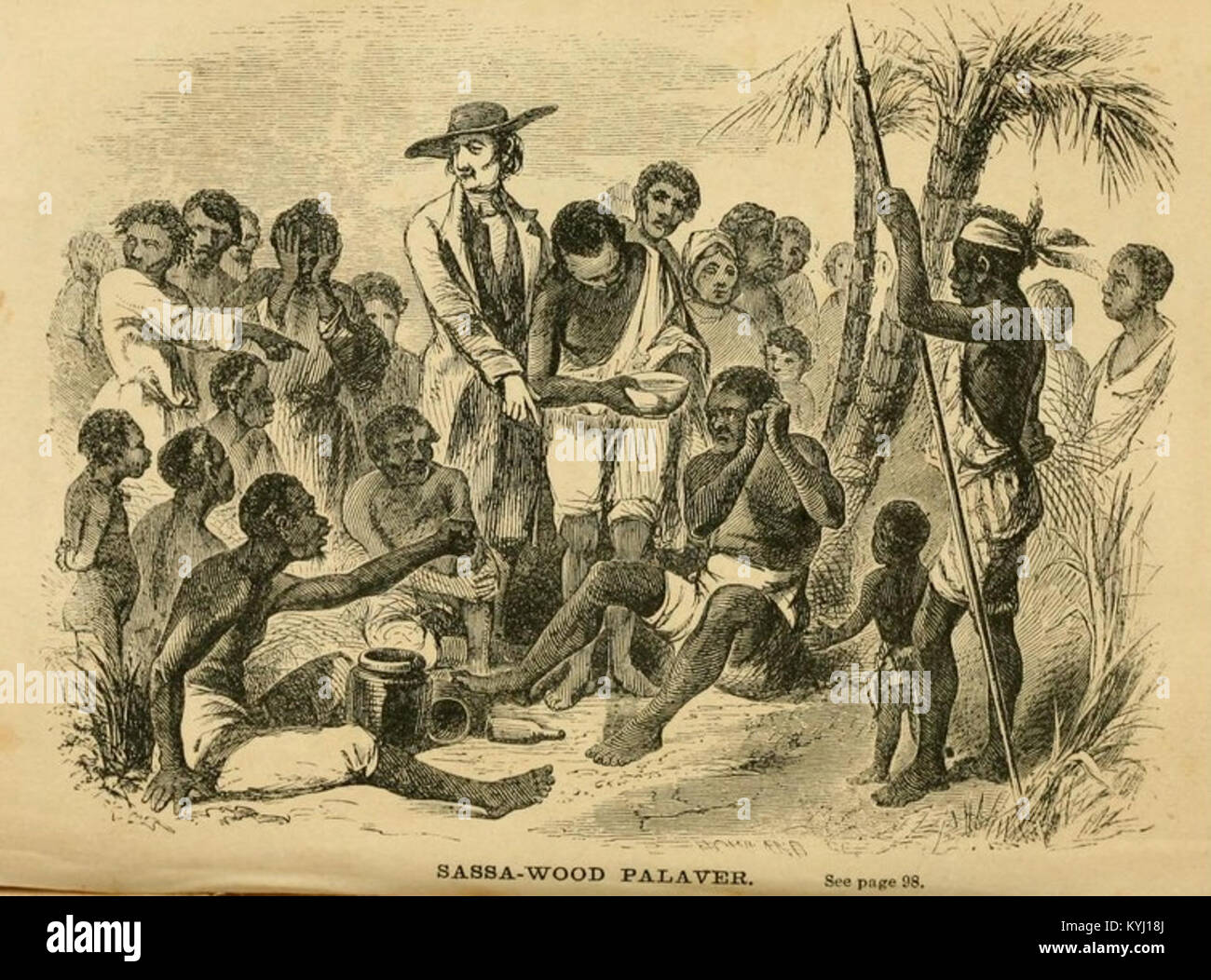 Il Sassa-Wood Palaver è un'opera d'arte del 1858 di SCOTT che raffigura pratiche culturali africane, incontri di comunità e tradizioni narrative Foto Stock