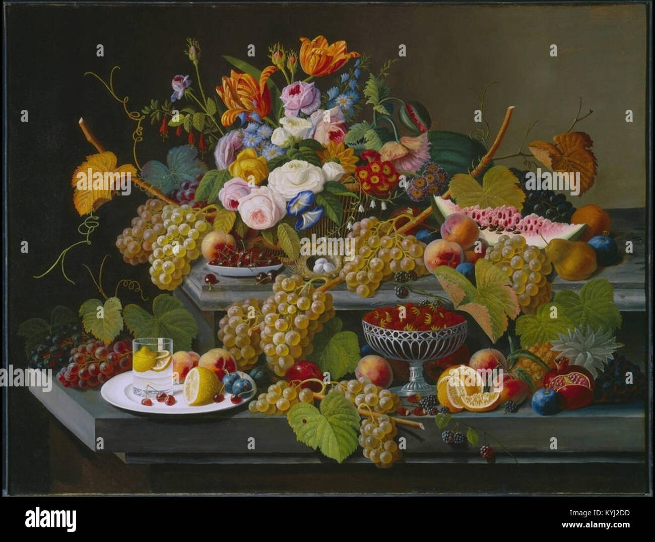 Roesen Severin - Stillleben mit Früchten und Blumen Foto Stock