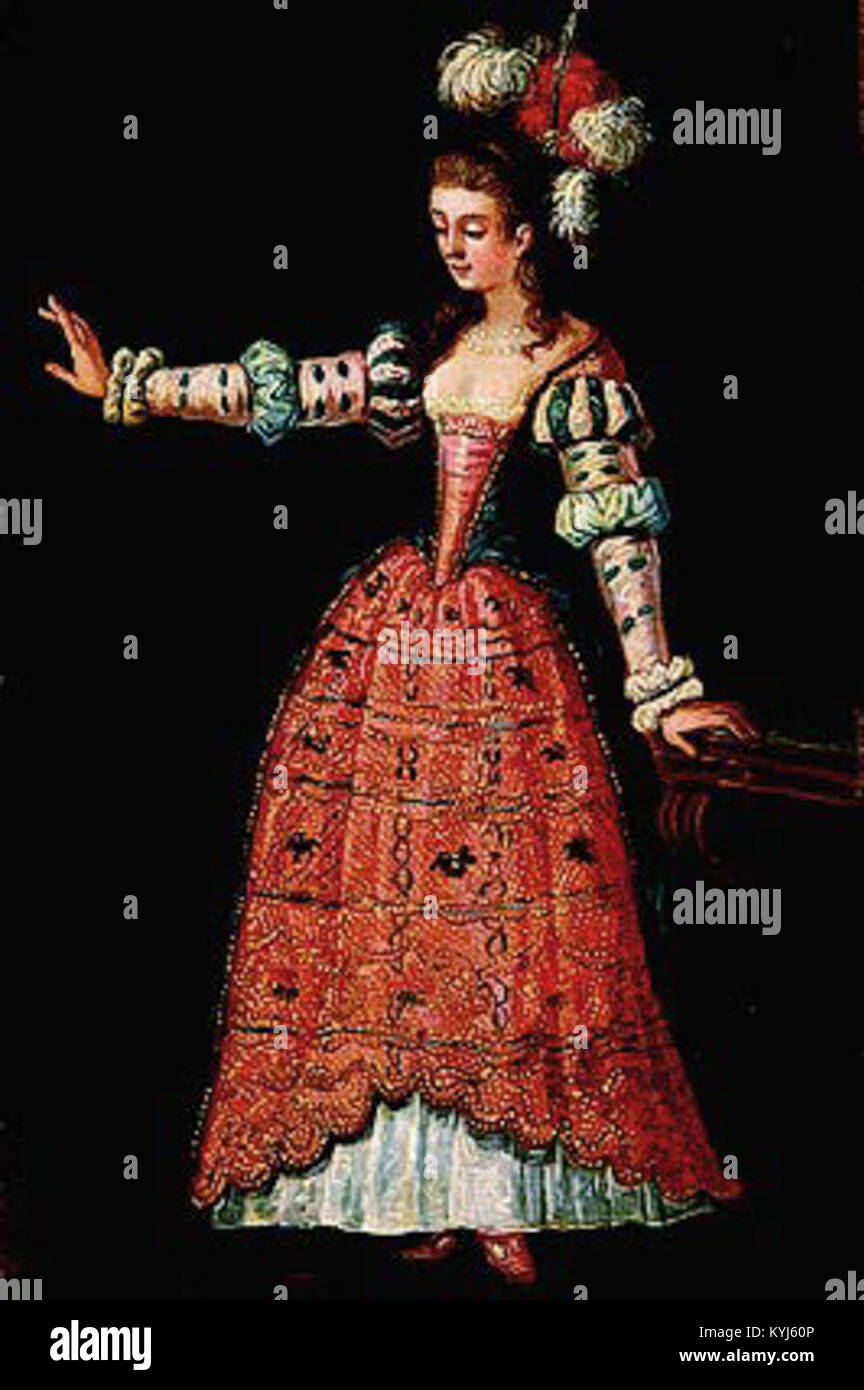 Costume da palcoscenico del XVIII secolo di Marianne Kirzinger, conservato nel Bakhrushin Museum, che esemplifica la moda teatrale degli anni '1780 Foto Stock