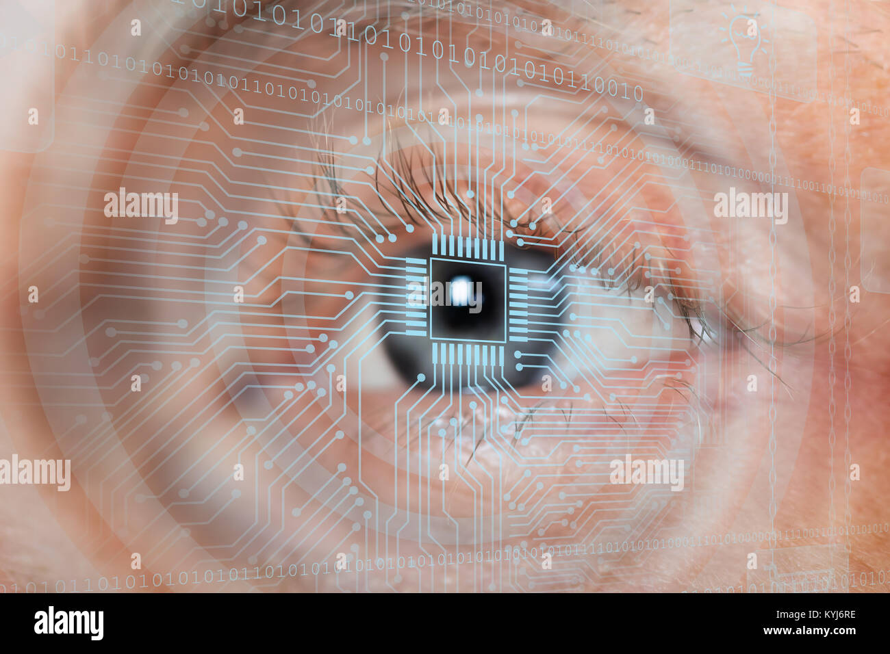 Occhio la visualizzazione di informazioni digitali rappresentati da uno e zero Foto Stock