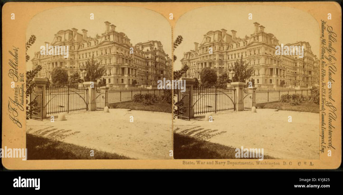 Questa collezione di vedute stereoscopiche, dalla collezione Robert N. Dennis, cattura i dipartimenti dello Stato, della Guerra e della Marina degli Stati Uniti a Washington, D.C., offrendo una prospettiva storica degli edifici governativi. Foto Stock