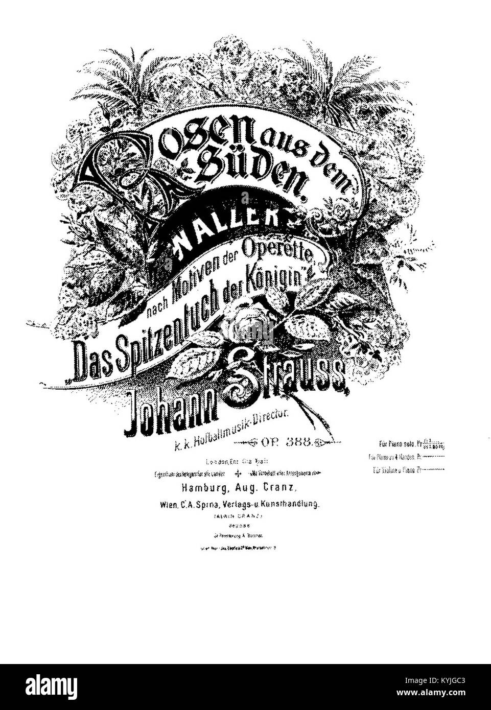 Raffigura il valzer di Johann Strauss II "Rosen aus dem Süden" (op. 388), composto nel 1880, evidenziando la tradizione musicale viennese, i modelli ritmici e la composizione melodica. Foto Stock