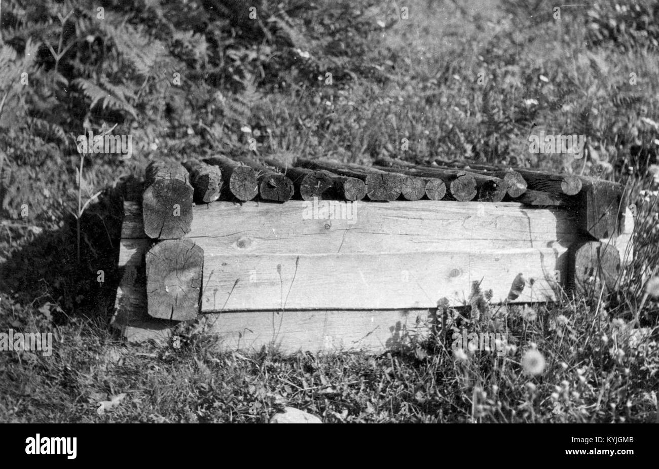 Una fotografia del 1951 del villaggio di Studenec a Podjerberk, che mostra il suo paesaggio rurale, il bordo della foresta e l'ambiente naturale, evidenziando i modelli di insediamento e la geografia locale. Foto Stock