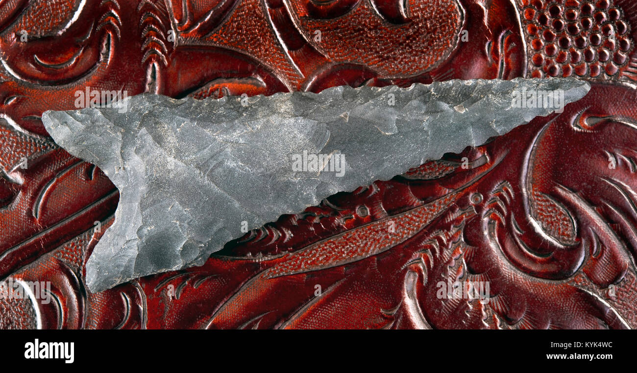 Real American Indian arrowhead trovati in Benton,Arkansas realizzato intorno a 6-9 di migliaia di anni fa. Foto Stock