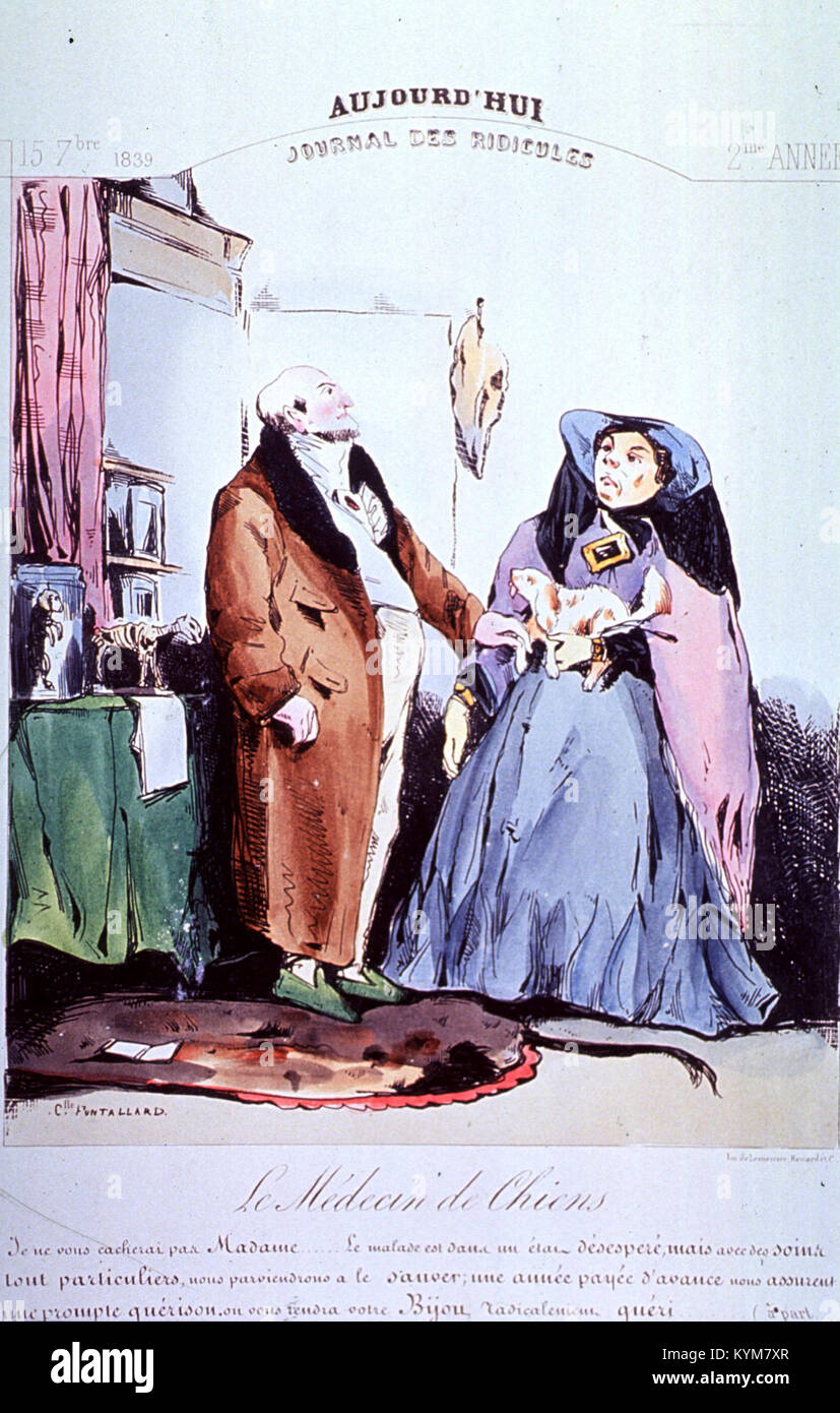 Illustrazione di "le Médecin de Chiens", uno storico libro di medicina veterinaria, con una litografia di un cane, parte della collezione IHM presso la Biblioteca Nazionale di Medicina. Foto Stock