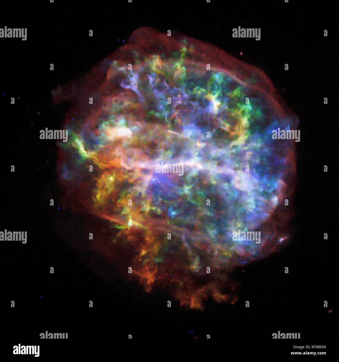 Un'immagine ad alta risoluzione catturata dall'Osservatorio radiografico di Chandra, che mostra i resti della supernova G292.0+1,8, una regione della via Lattea nota per la scienza forense stellare e gli eventi cosmici significativi. Foto Stock