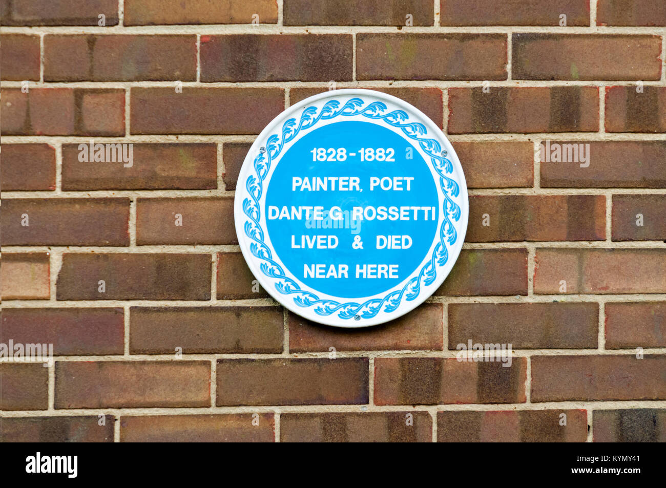 Una targa blu segna il sito del bungalow dove Dante Gabriel Rossetti visse e morì a Birchington, Kent. Foto Stock